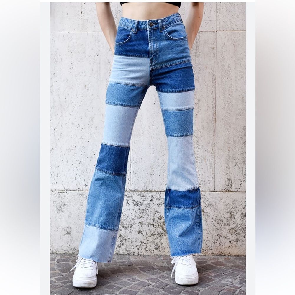 Subdued Patchwork Soft Flared Jeans Size 24